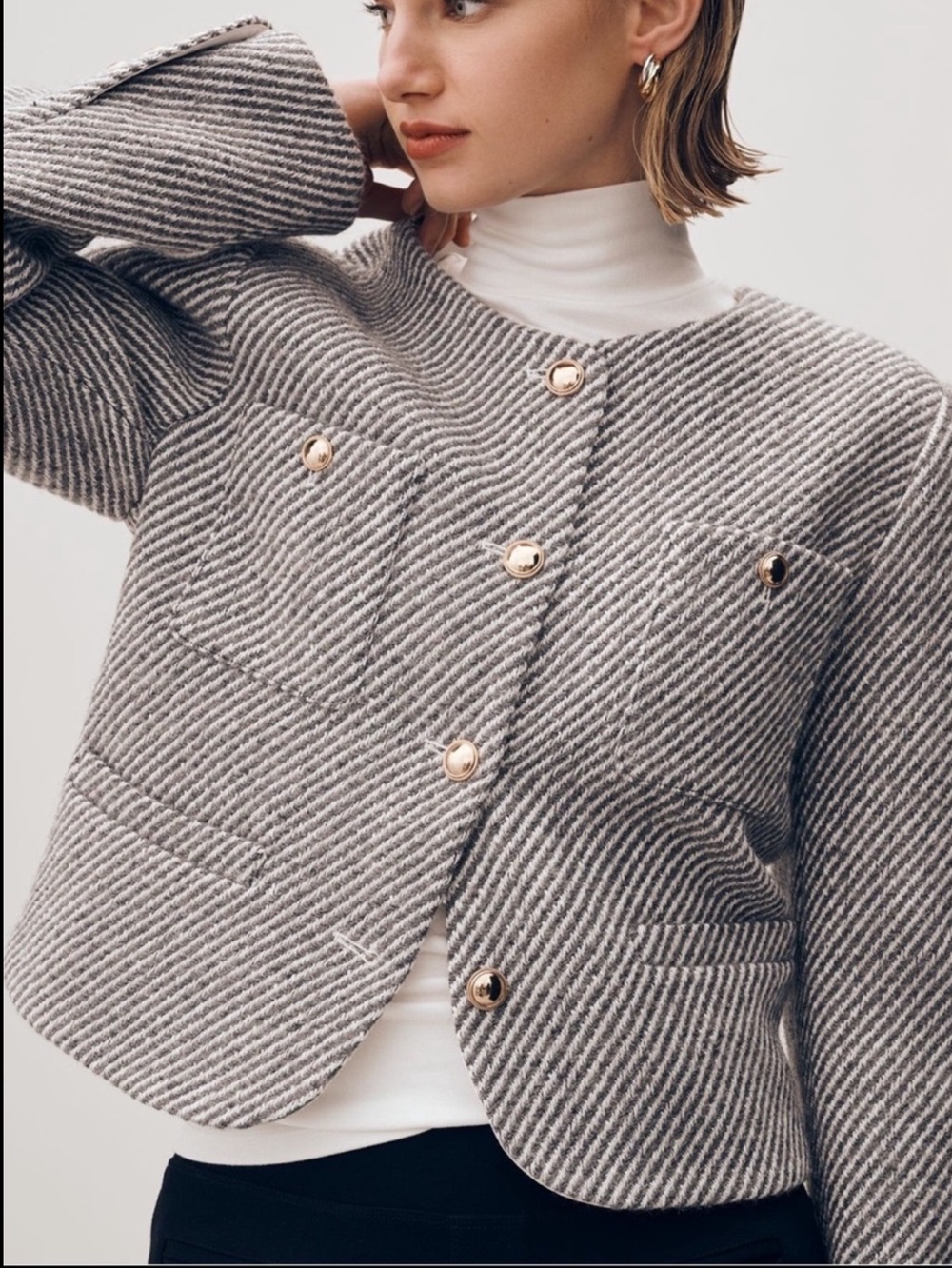 Anthropologie Boxy Wool Blend Lady Jacket Blazer Maeve New Small Stripe